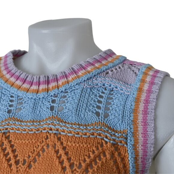 Zara Rainbow Knit Crochet Vest Multicolor Sleeveless Size Medium - Picture 5 of 10